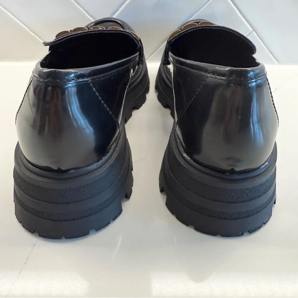 MIA Gabina Women's Black Chunky Chain Lug Loafers Size 8.5 Casual Flats Slip On